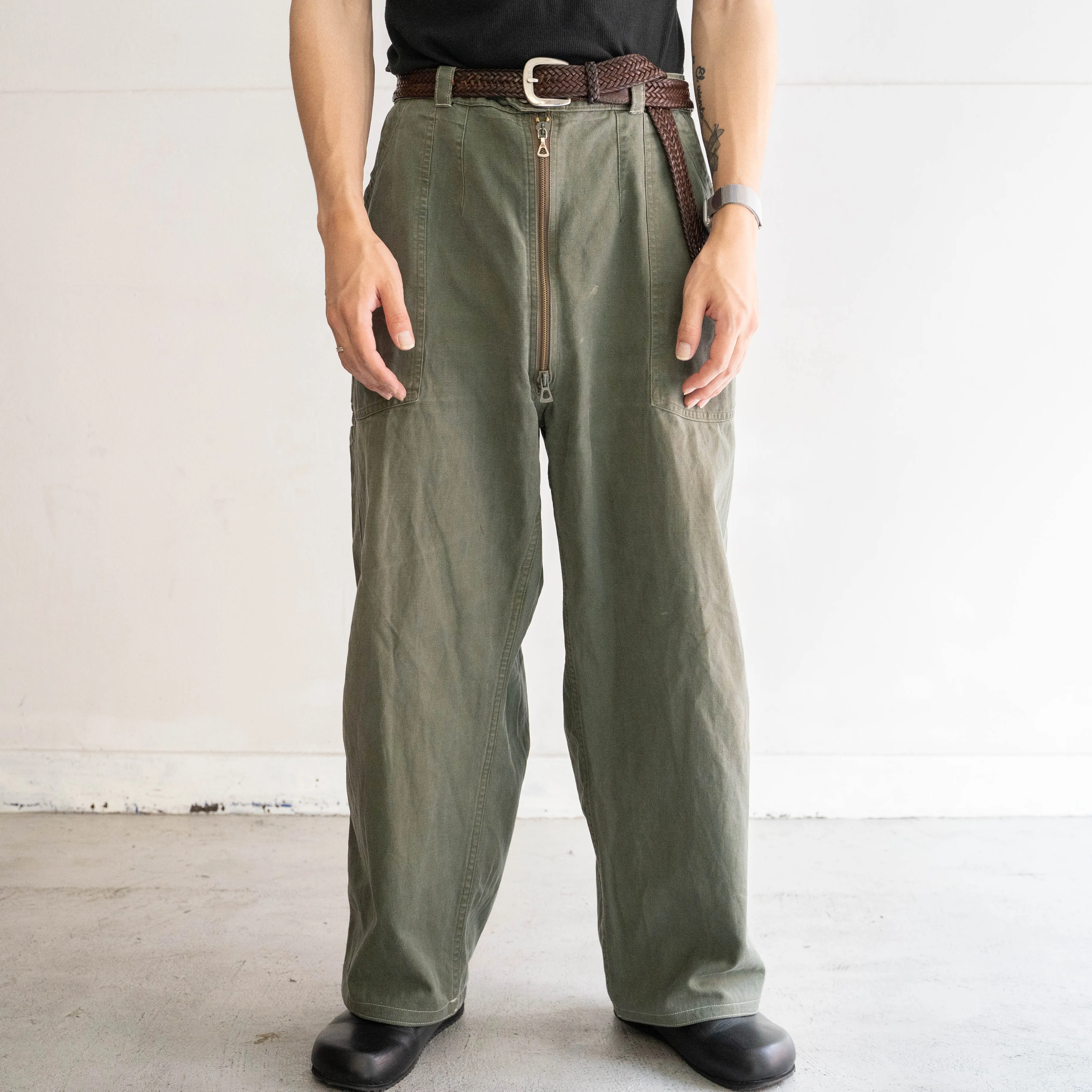 1950-60s French military mechanic work pants 'belt loop remake'