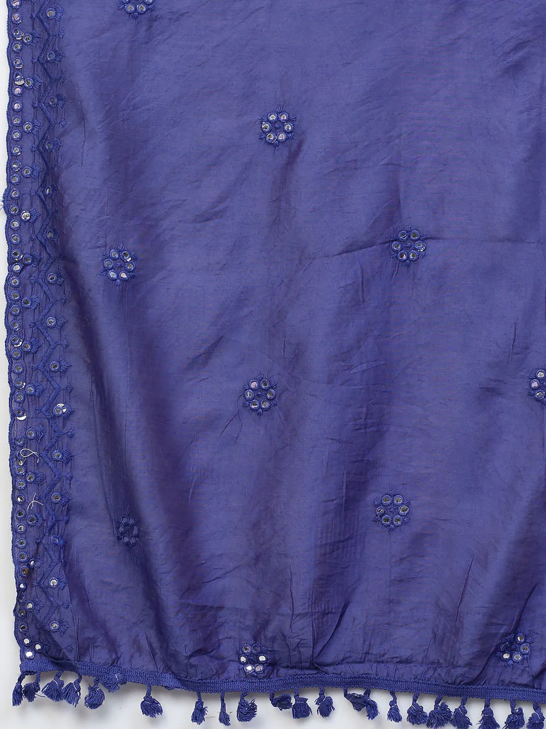 Abstract Floral Printed & Hand Embroidered Kurta with Pants & Dupatta - Violet