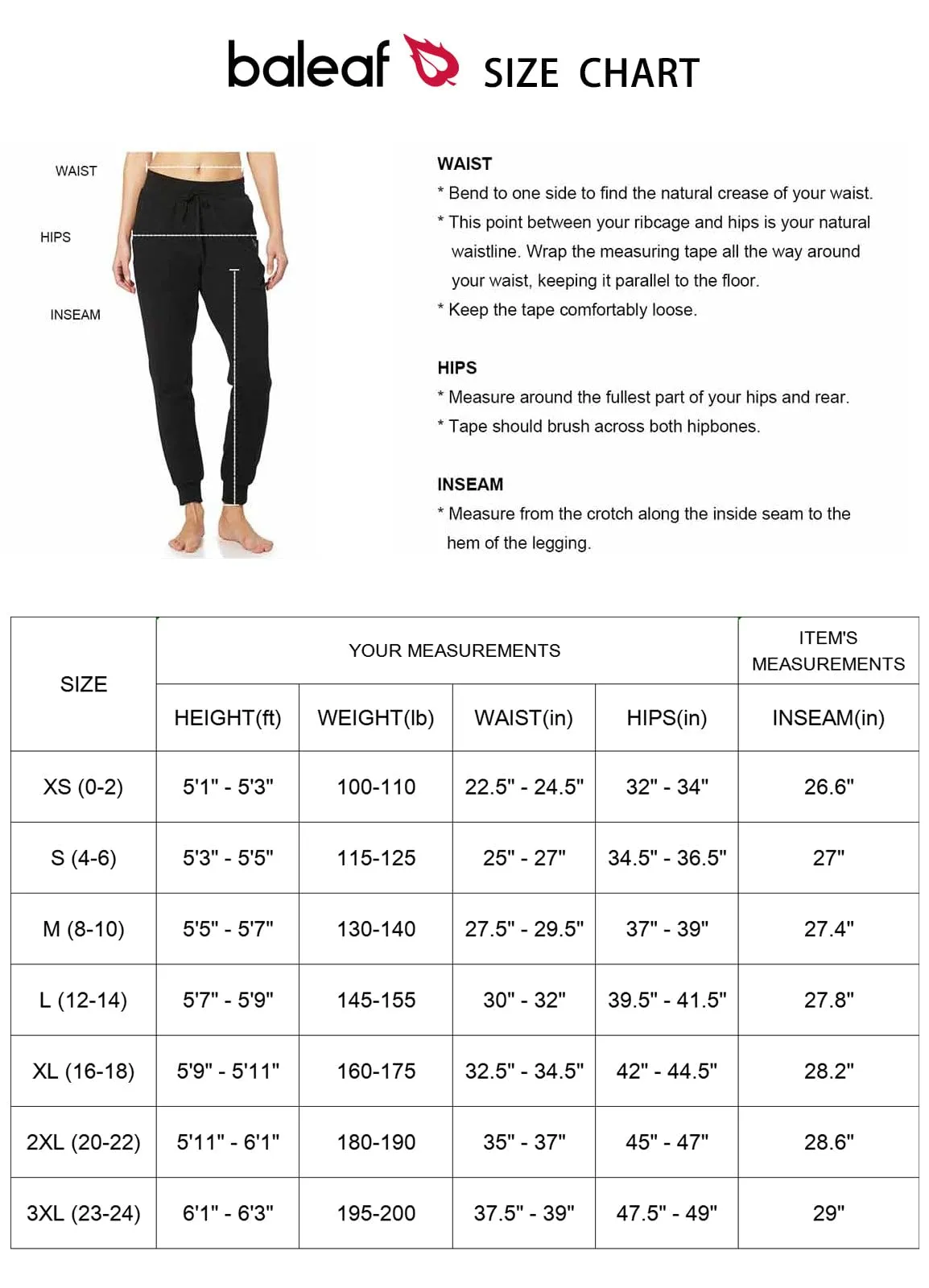 BALEAF Womens Sweatpants Cotton Joggers with Pockets Lounge Sweat Pants Tapered Casual Running Workout Yoga Black Size L