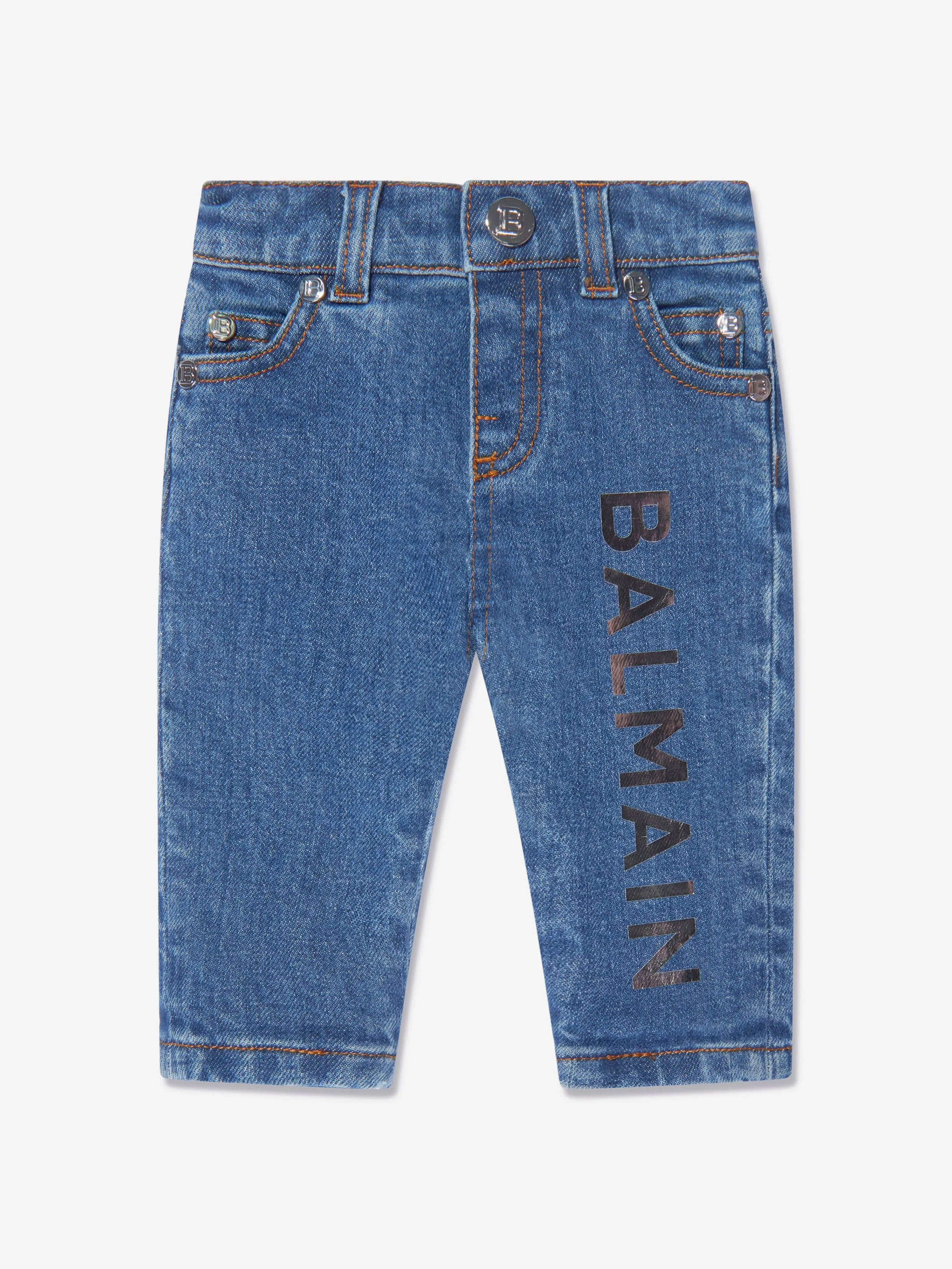 Balmain Baby Boys Logo Jeans in Blue