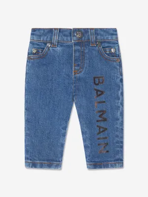 Balmain Baby Boys Logo Jeans in Blue