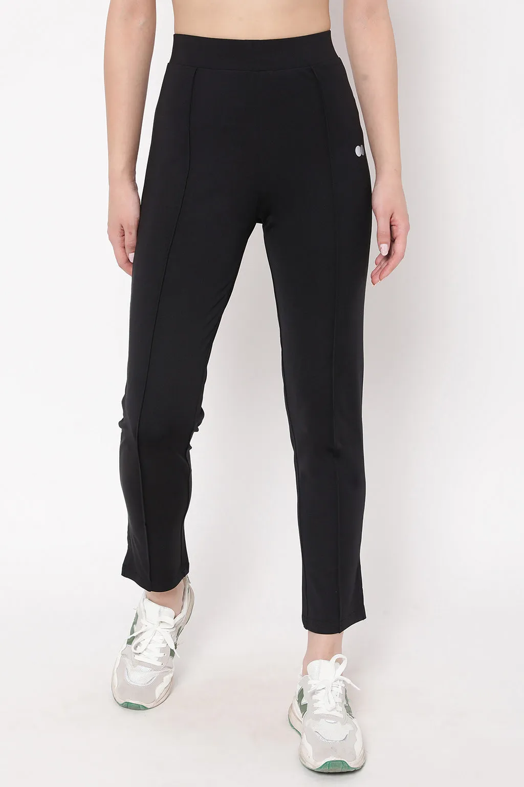 Black Poly Spandex Snug Fit High-Rise Straight Pants