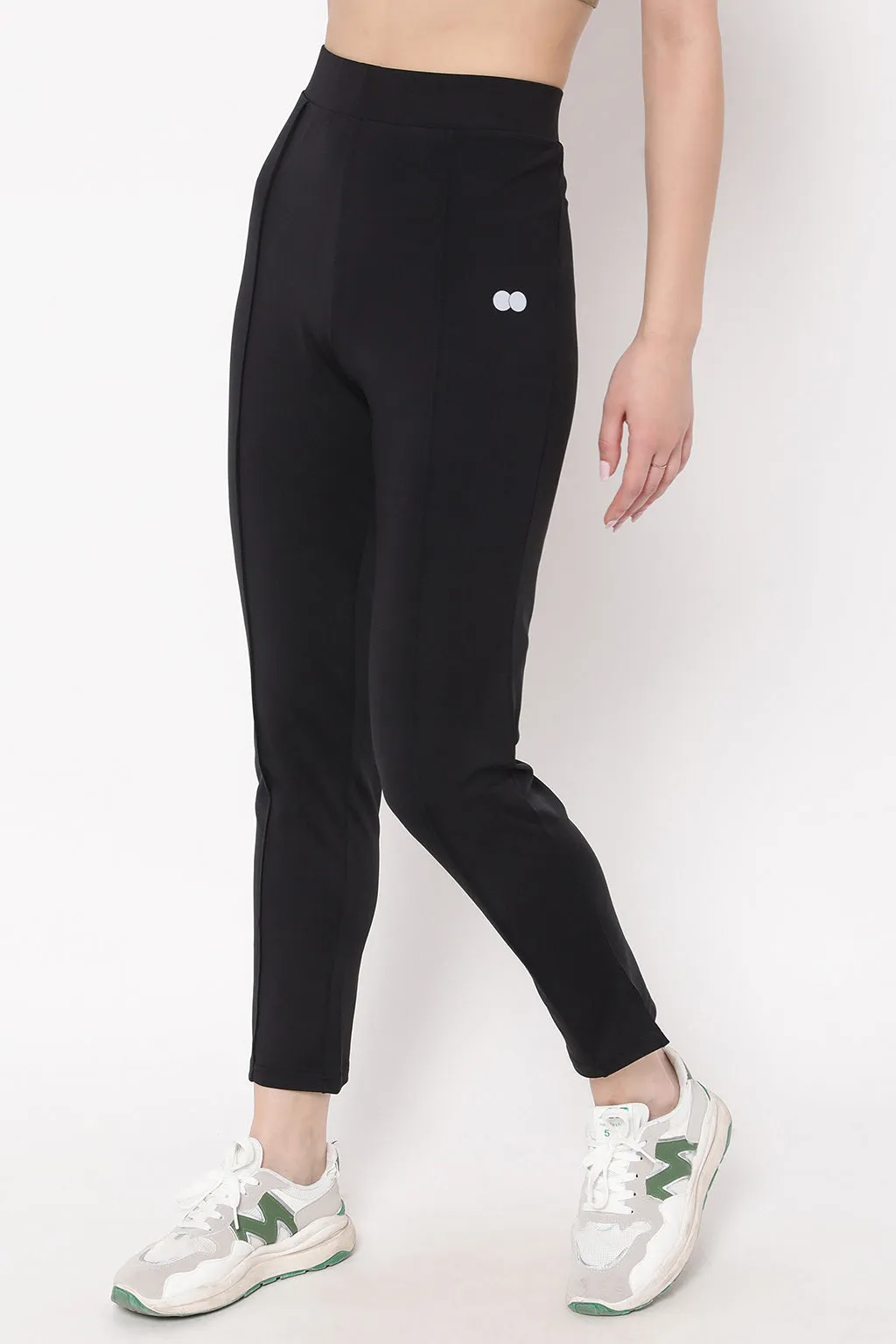 Black Poly Spandex Snug Fit High-Rise Straight Pants