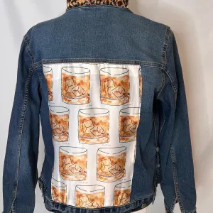 Bourbon Glasses Scarf & Leopard Print on Denim Jacket