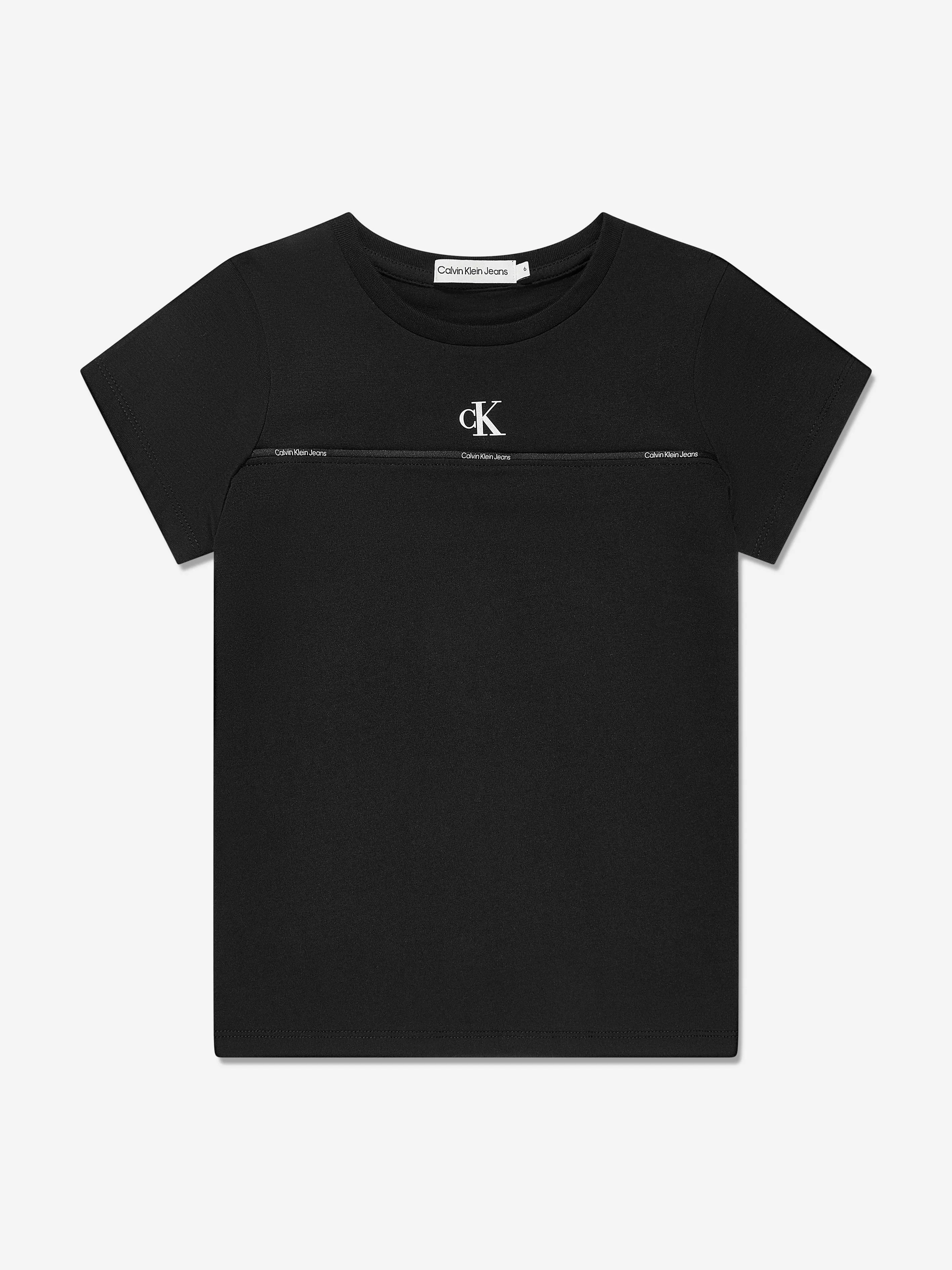 Calvin Klein Girls Logo Tape T-Shirt in Black