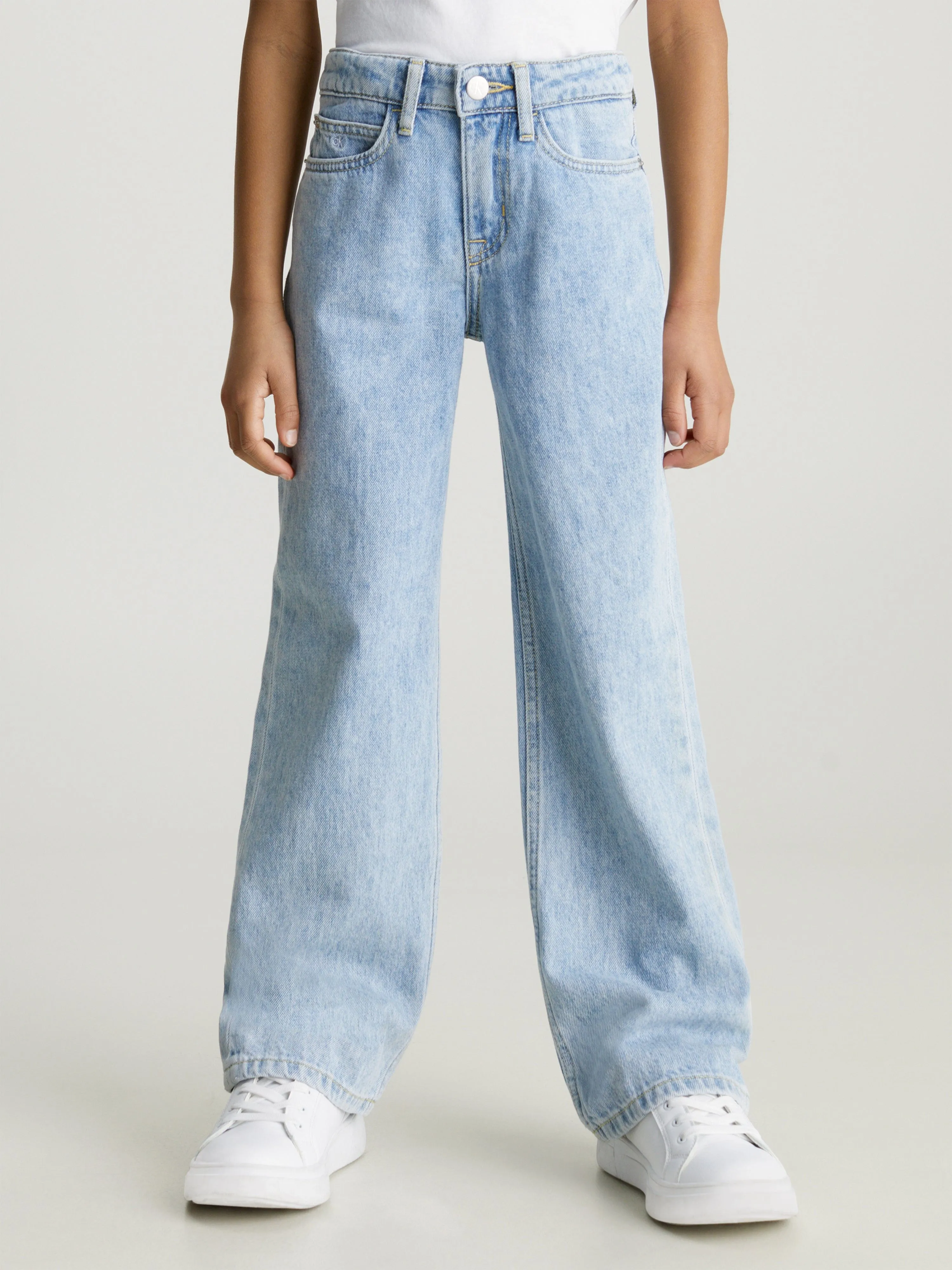 Calvin Klein Girls Wide Leg Marbled Jeans in Blue