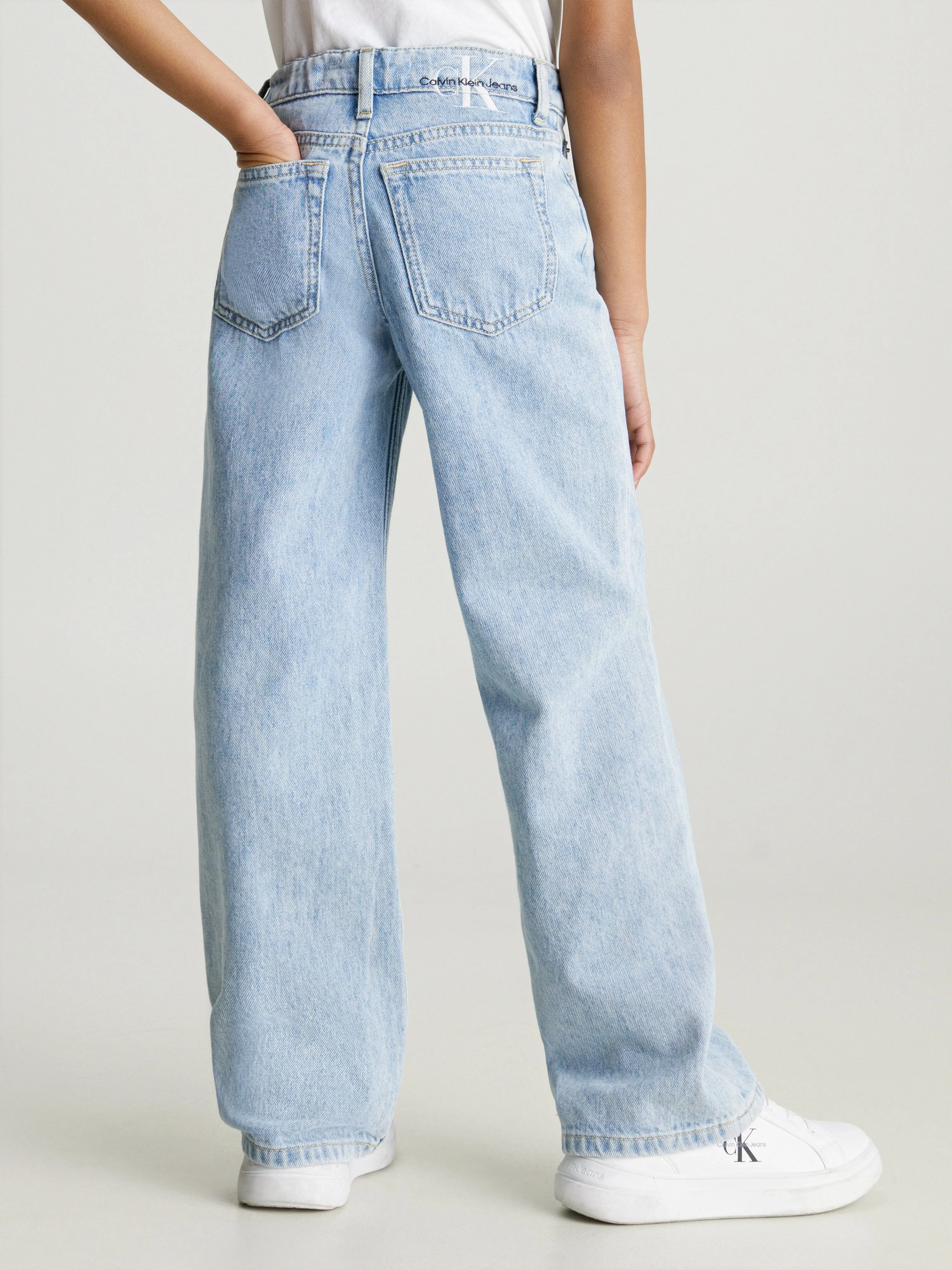 Calvin Klein Girls Wide Leg Marbled Jeans in Blue