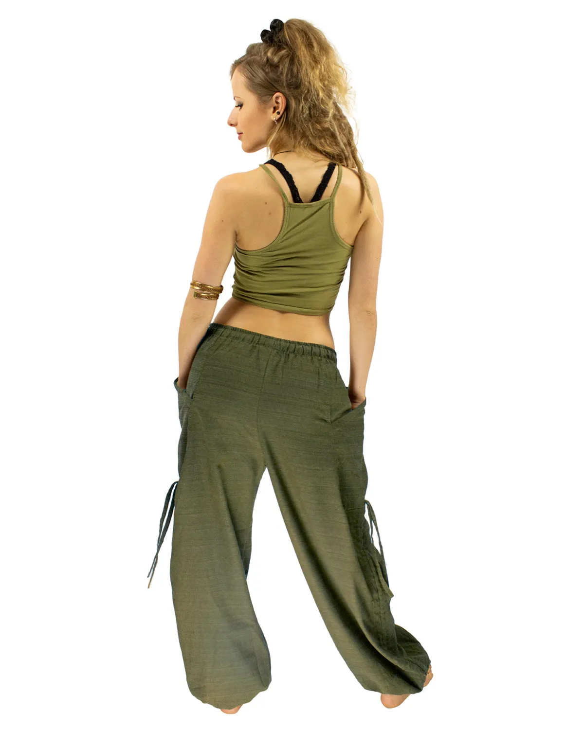 Cotton Low Rise Spiral Harem Pants Green