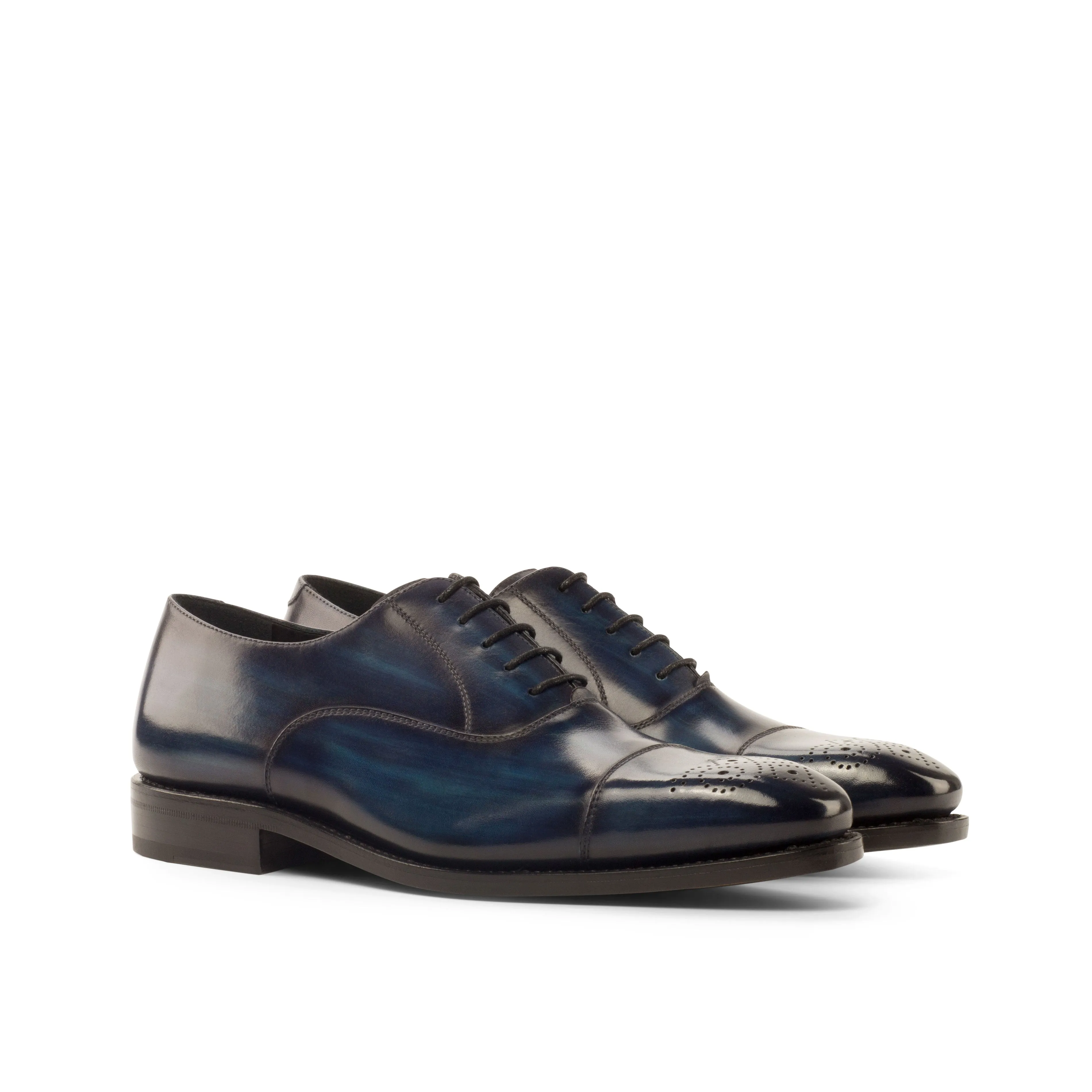 DapperFam Rafael in Denim Men's Hand-Painted Patina Oxford