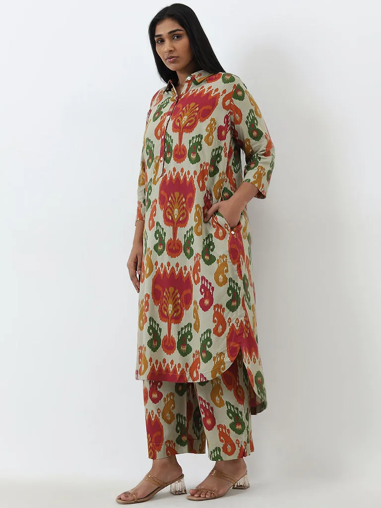 Diza Multicolour Ikat Design High-Low Kurta