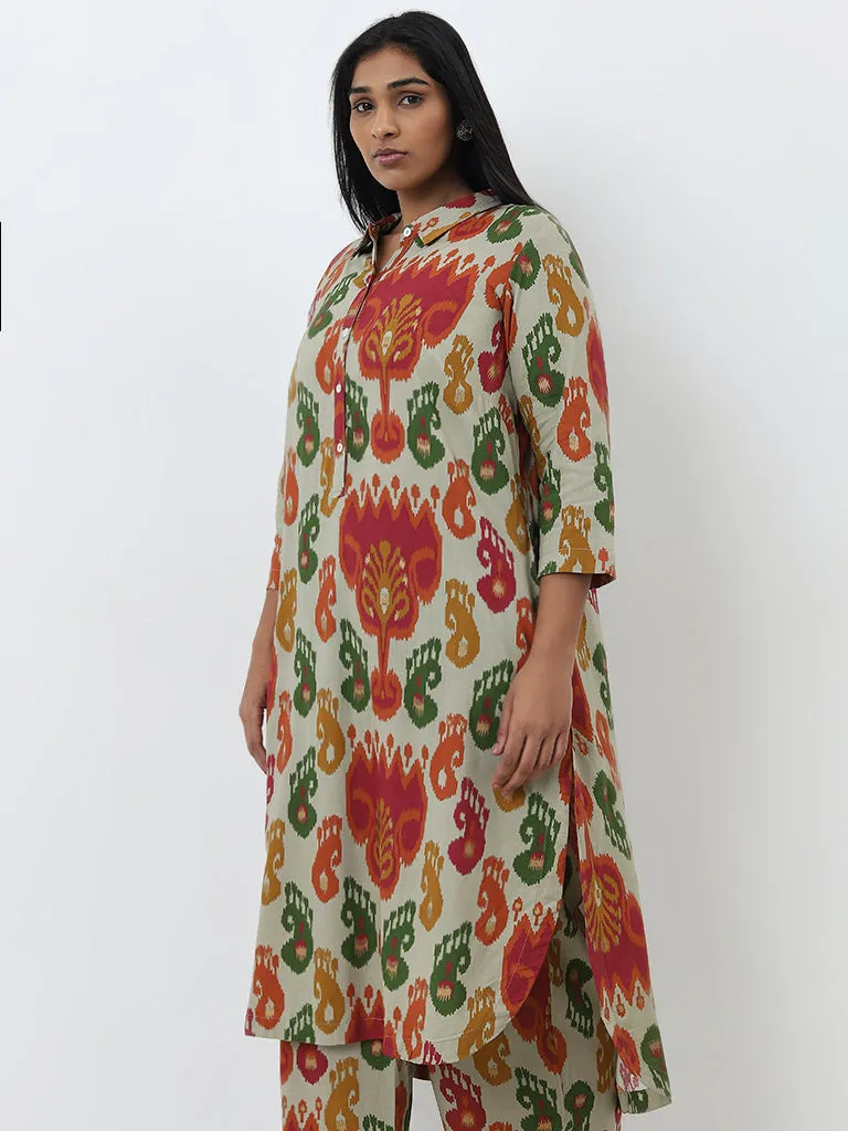 Diza Multicolour Ikat Design High-Low Kurta