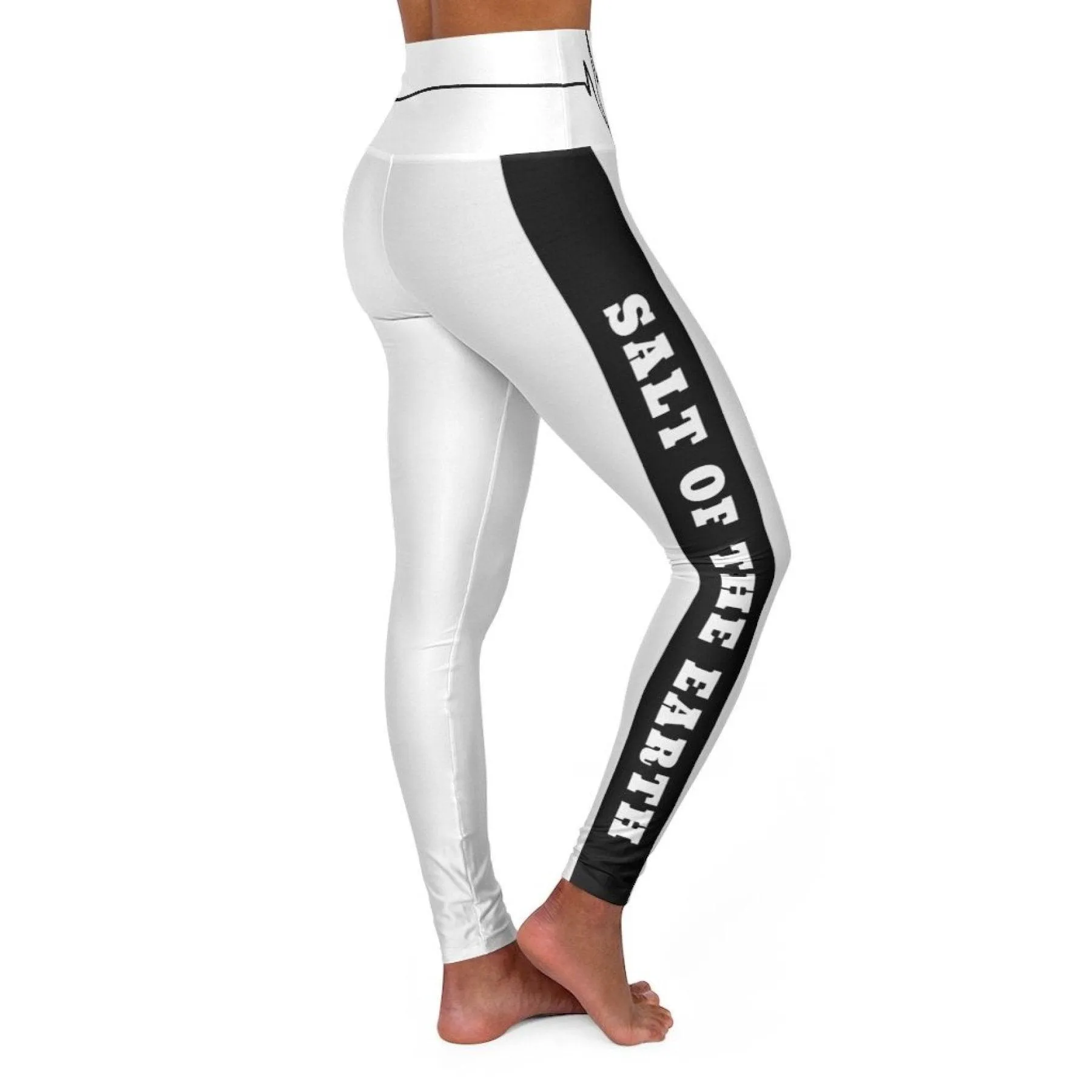 High Waisted Yoga Leggings, White And Black Salt Of The Earth Matthew