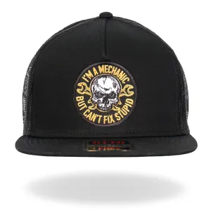 Hot Leathers Black Yellow And White Mechanic Can't Fix Stupid Snapback Hat GSH2036