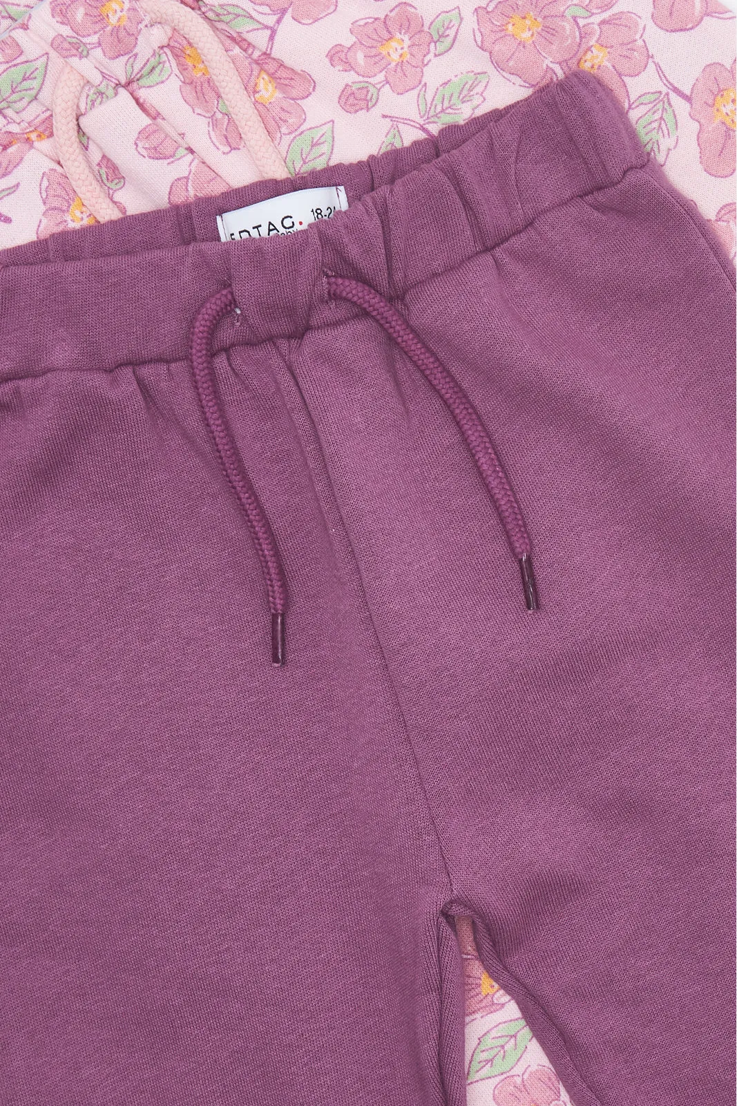 Infant Girls Pink Floral And Solid  Mauve Active Pants