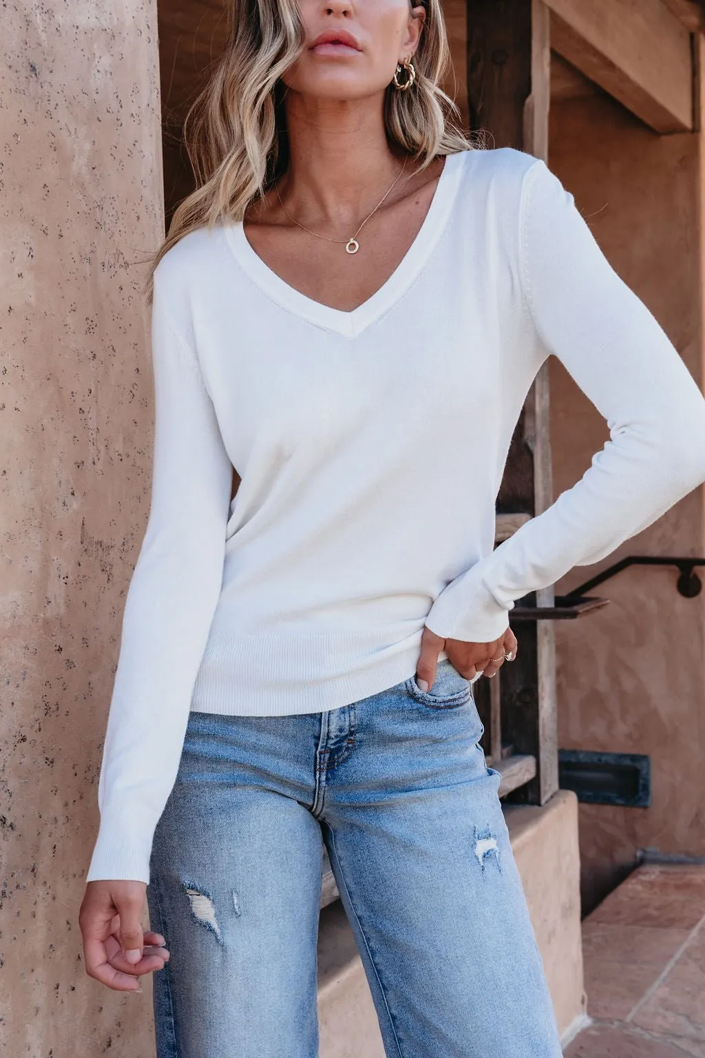 Ivory Soft V-Neck Sweater