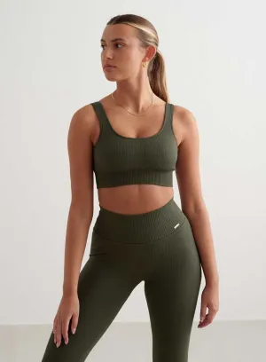 Khaki Ribbed Seamless Bra