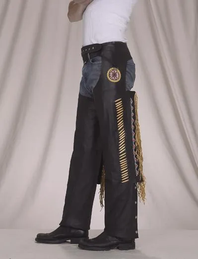 Leather Chaps With Bead, Bone & Fringe