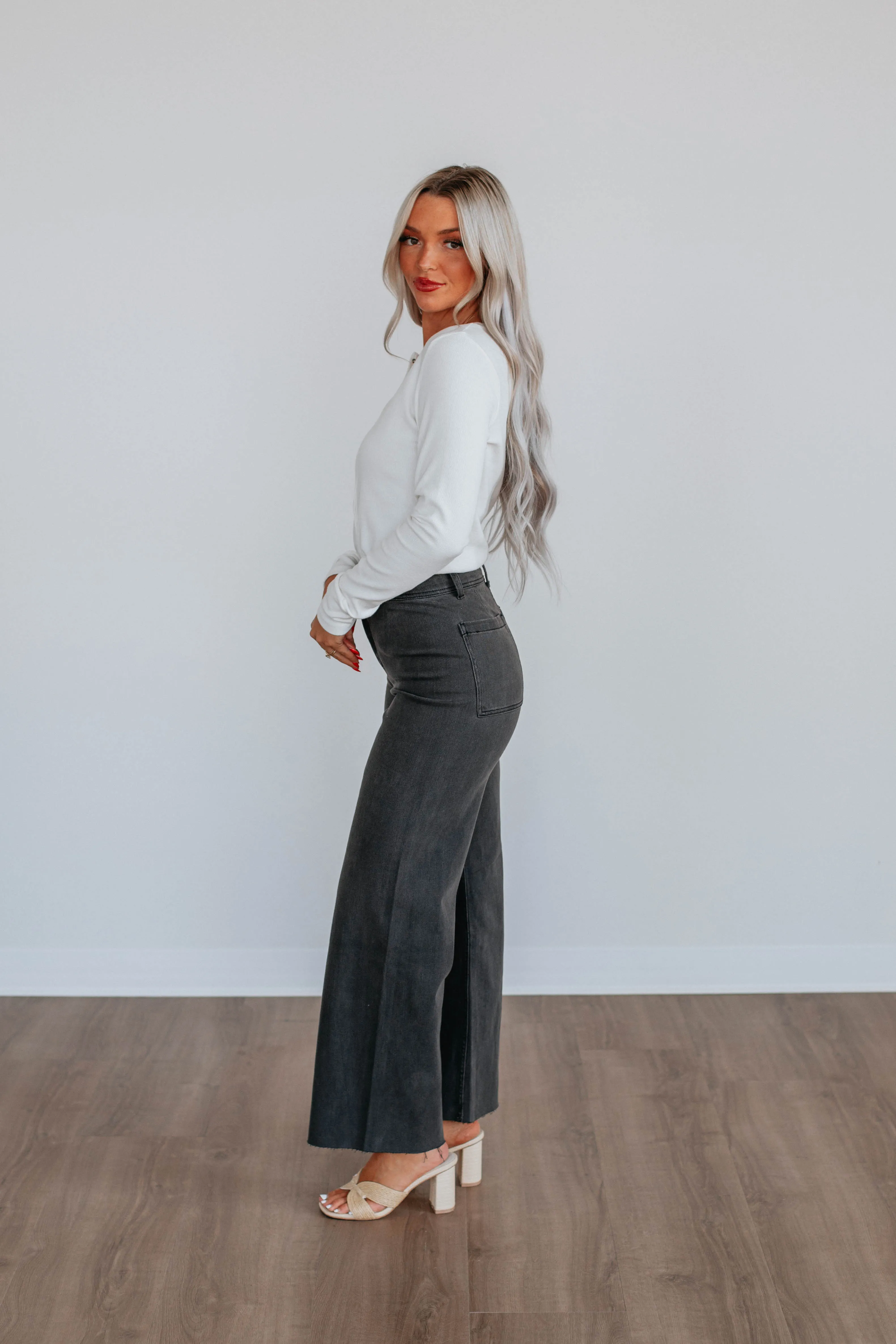 Linsley Wide Leg Pants - Washed Black