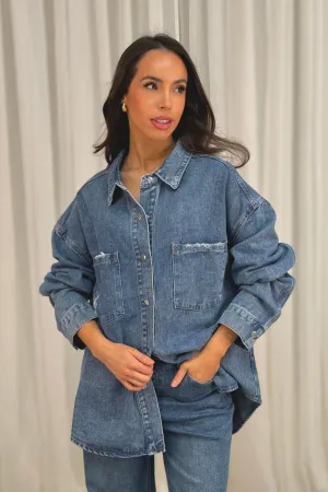 Lynne Denim Overshirt In Mid Wash