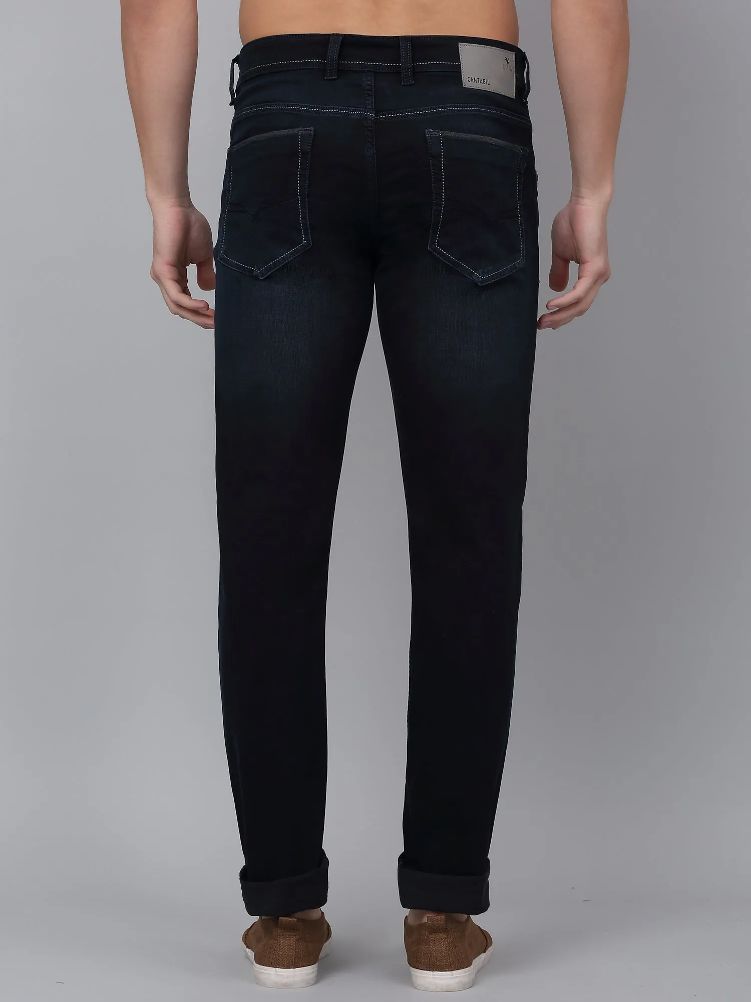 Men's Black Solid Full Length Stretchable Jeans