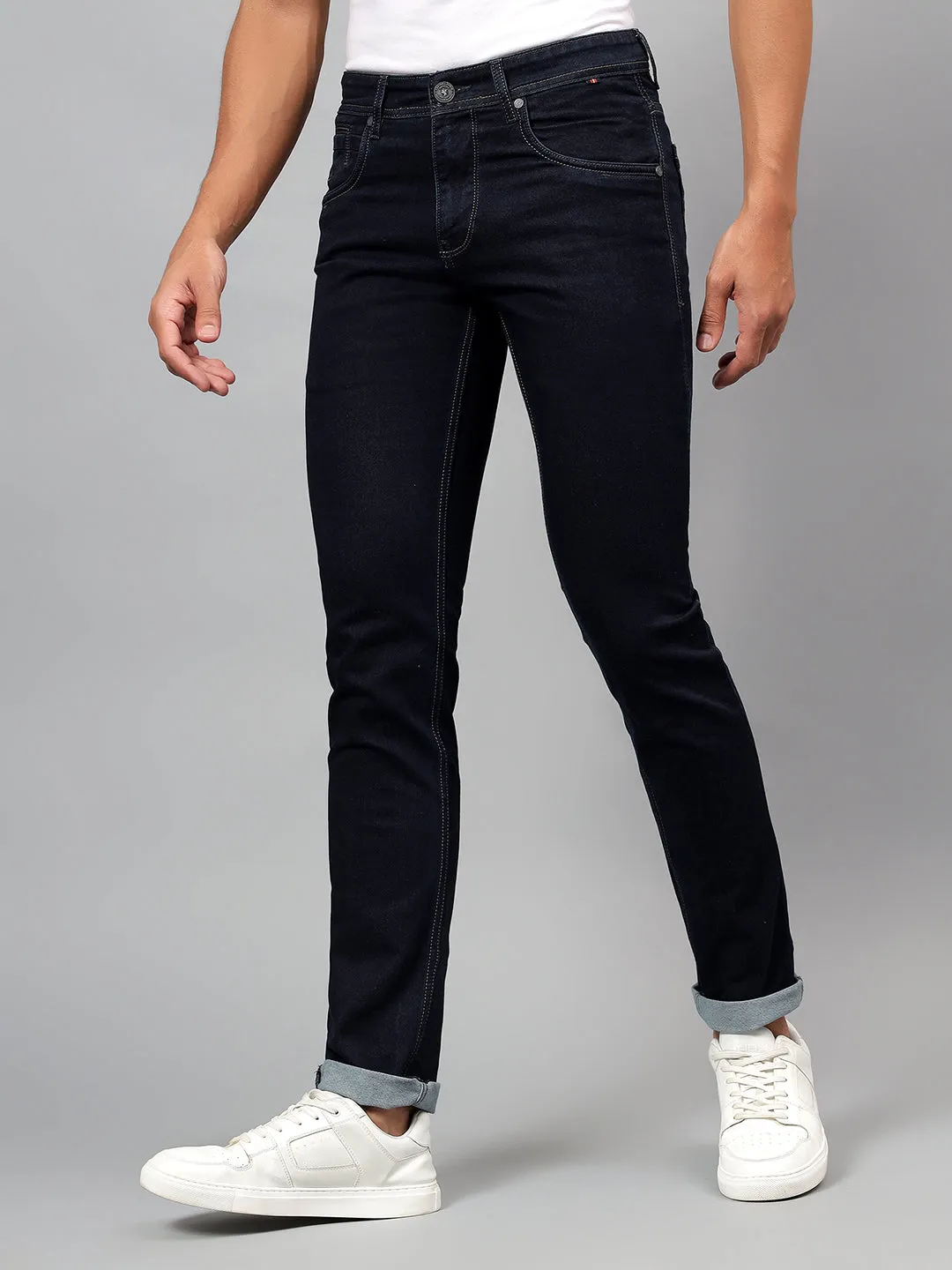 Men's Blue Solid Stretchable Full Length Jeans