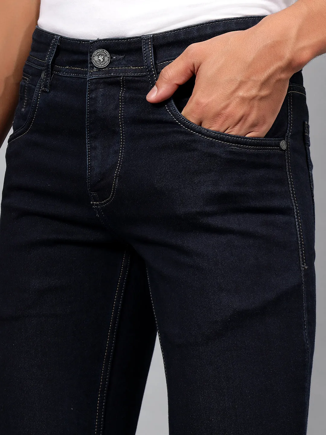 Men's Blue Solid Stretchable Full Length Jeans