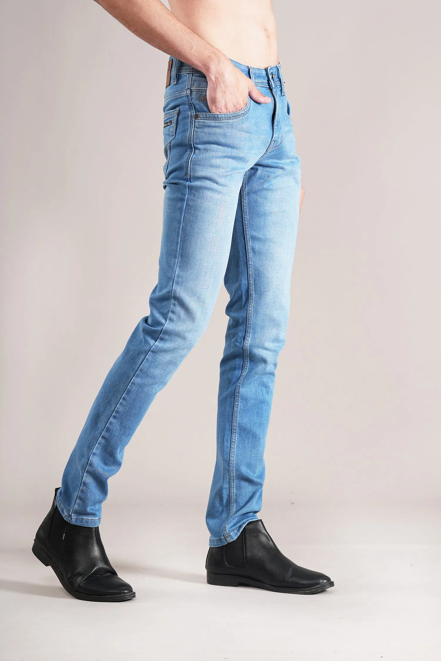 Men's Ultra Narrow Fit Solid Light Blue Jeans