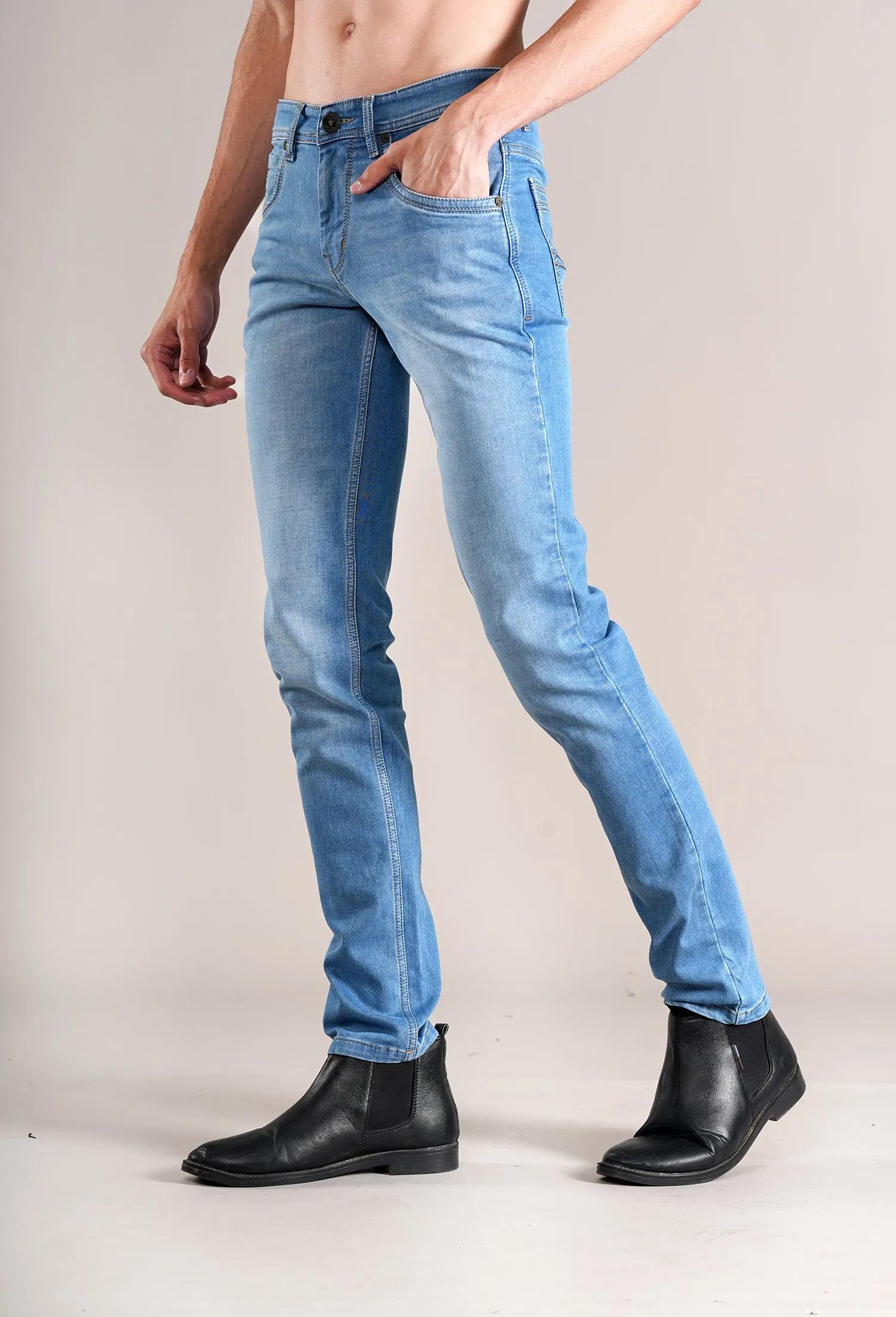 Men's Ultra Narrow Fit Solid Light Blue Jeans