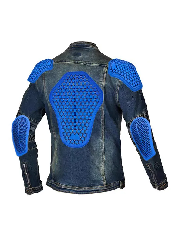 Men’s Vintage Denim Motorcycle Jacket with Elastic Elbow Design & Soft Silicone Armor