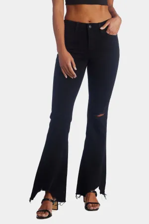 Mid Rise Flare Hem Detail Jeans