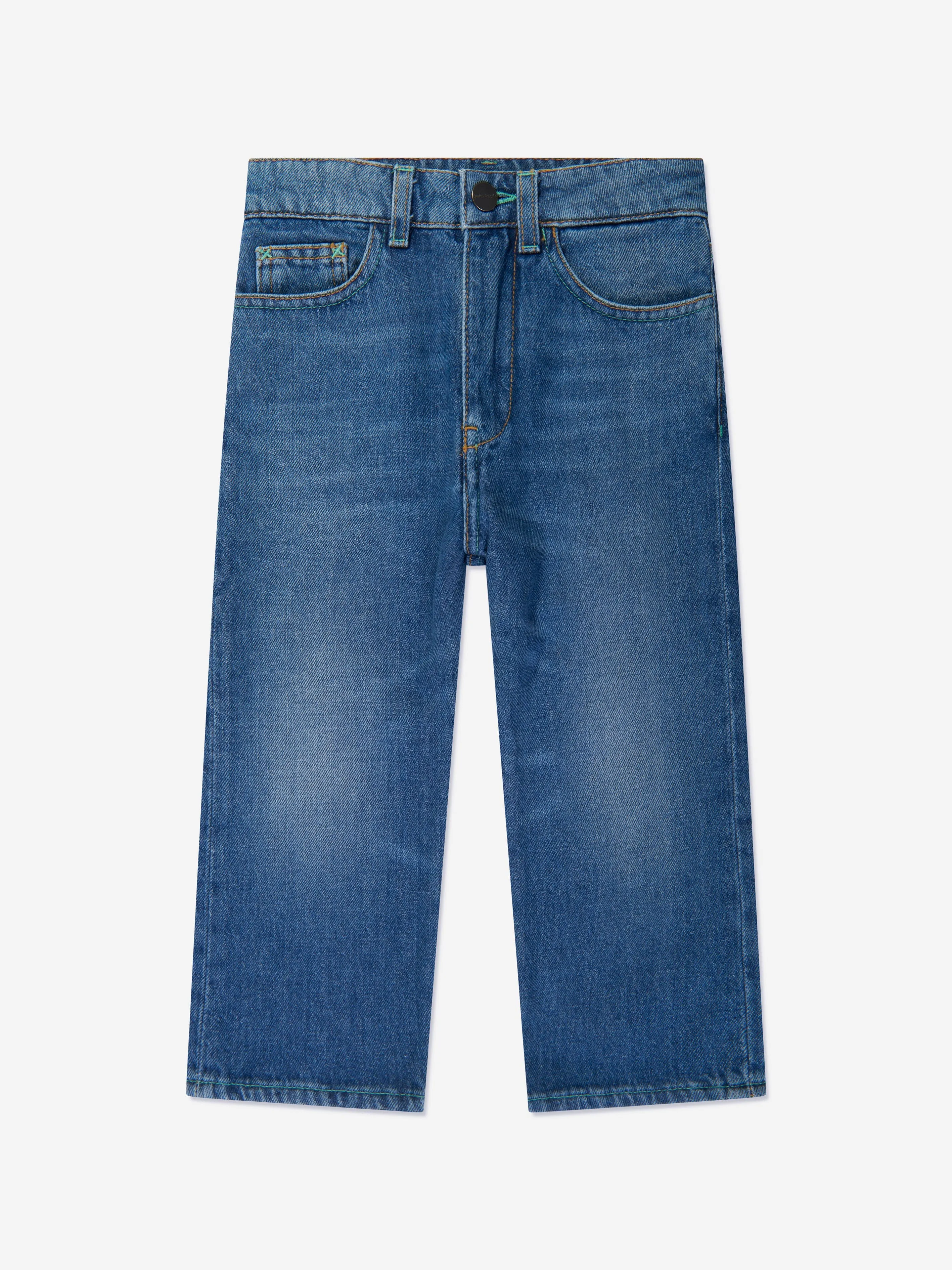 Palm Angels Boys Curved Stone Regular Jeans in Blue