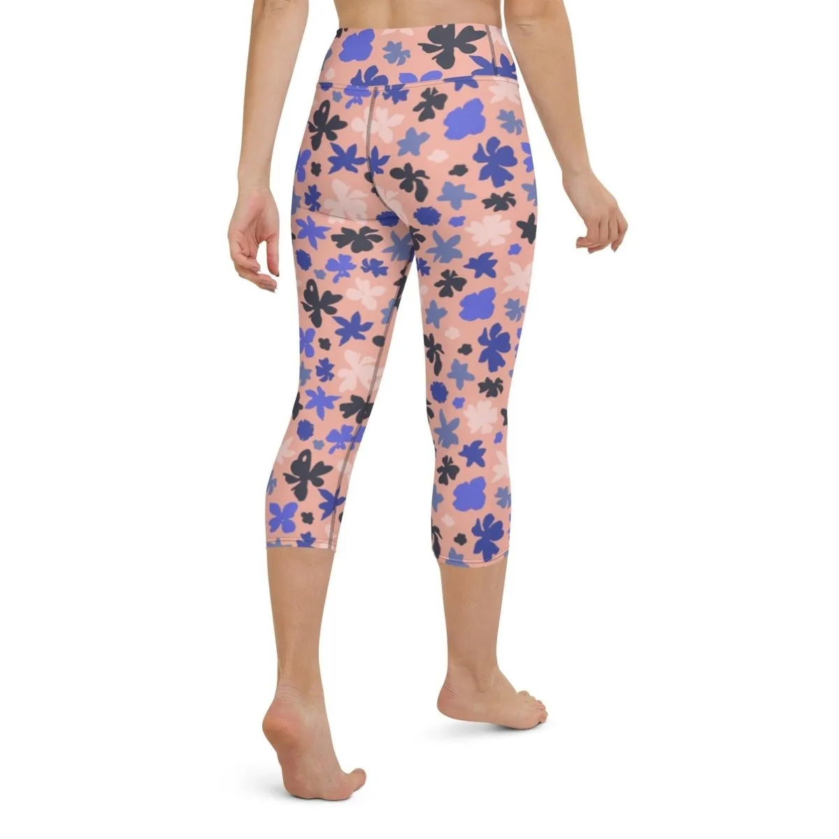 Pink Floral Women's High-Waisted Capri Yoga Pants