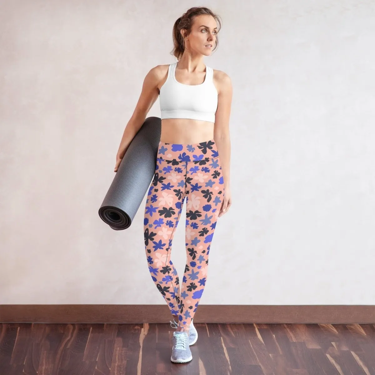 Pink Floral Women's High-Waisted Yoga Pants