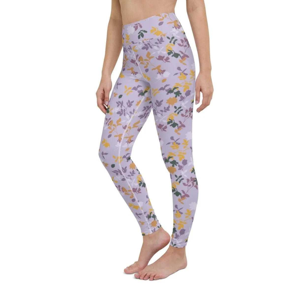 Purple Floral Women's High-Waisted Yoga Pants