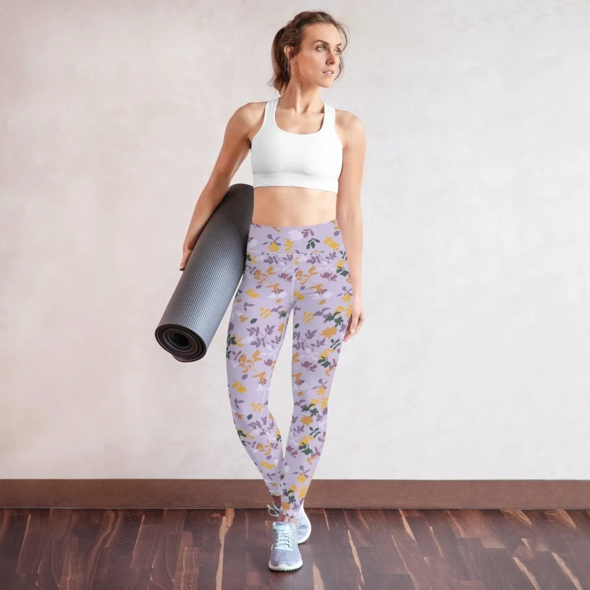 Purple Floral Women's High-Waisted Yoga Pants