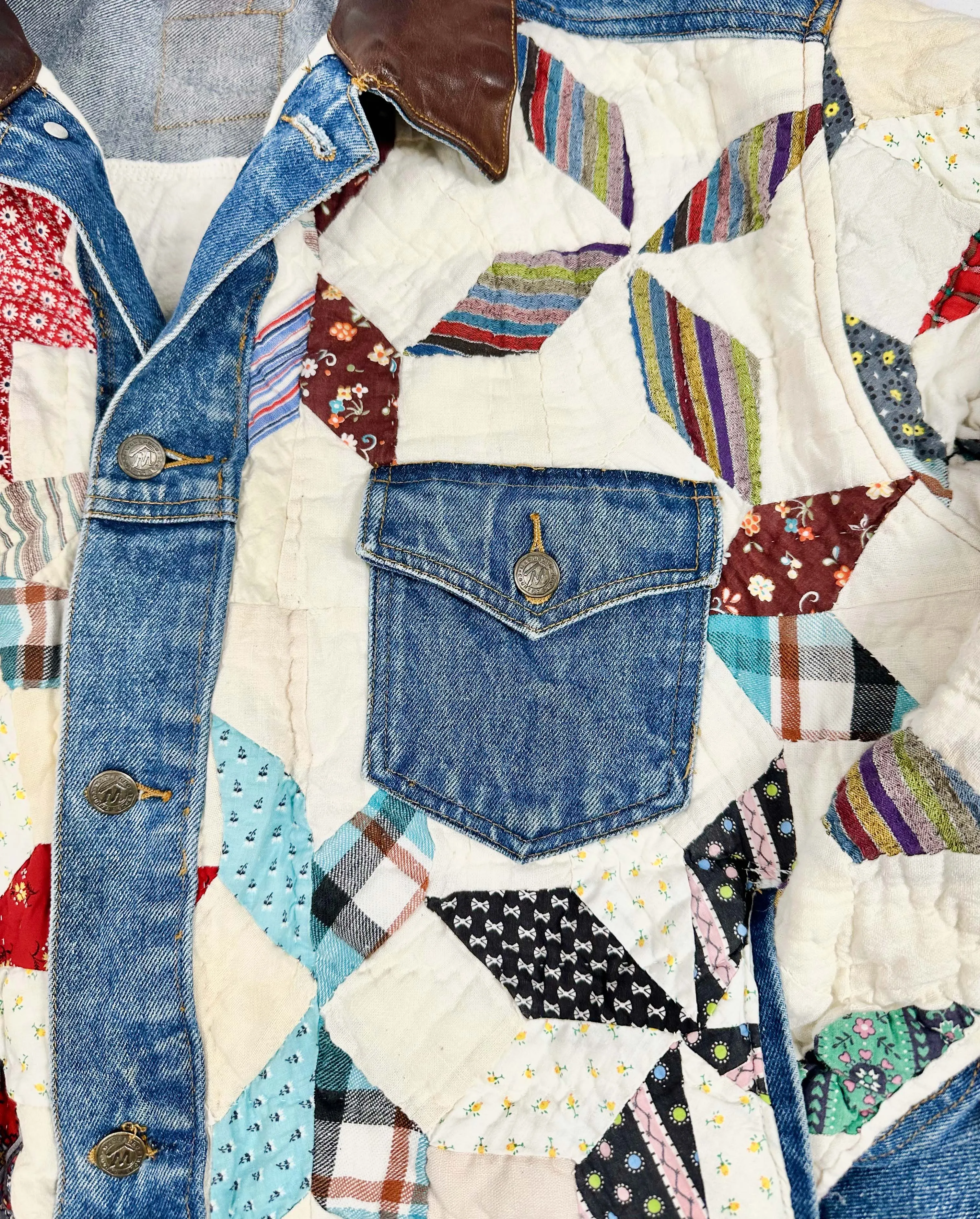 Rustic Quilted Patchwork Denim Jacket