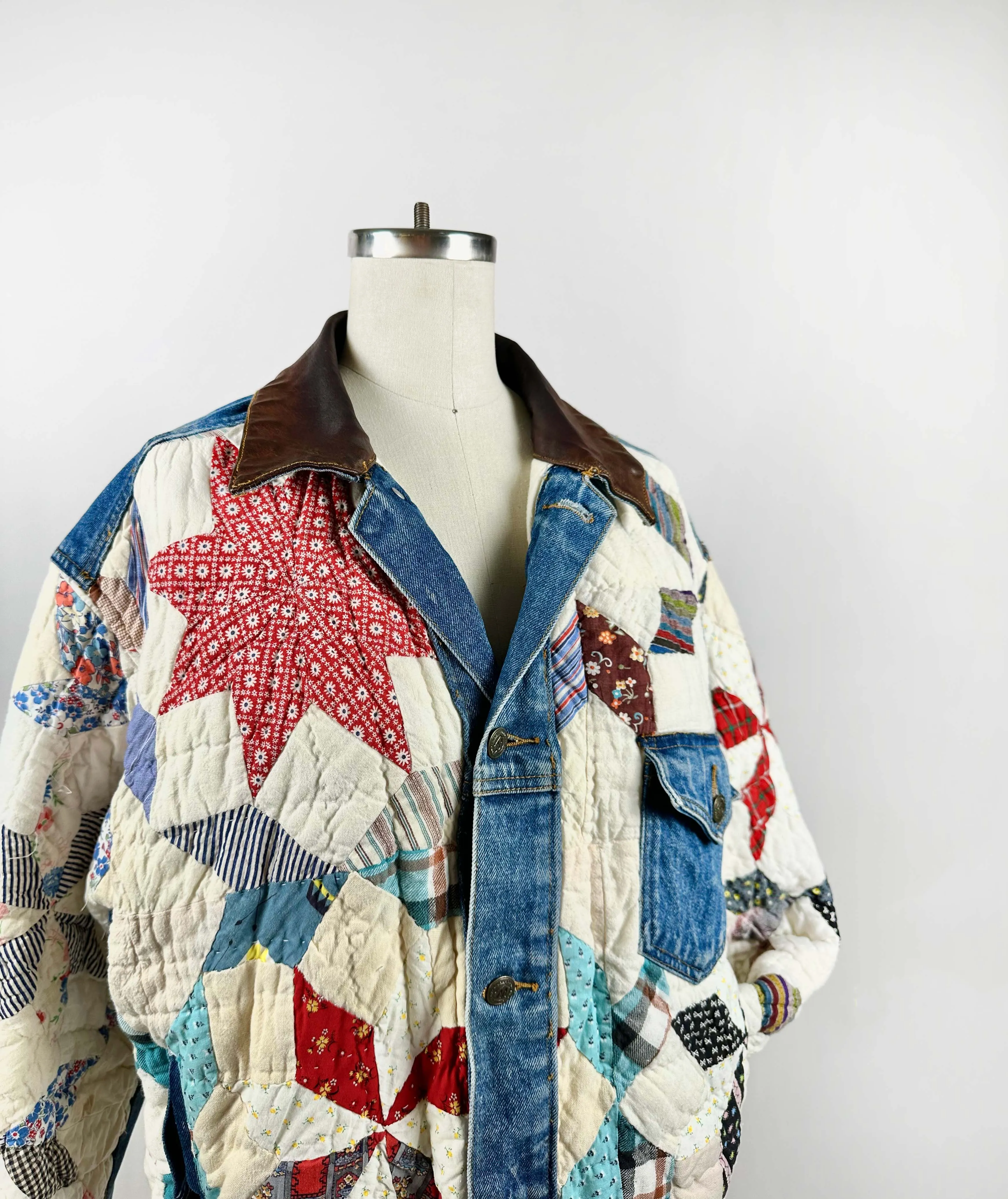 Rustic Quilted Patchwork Denim Jacket