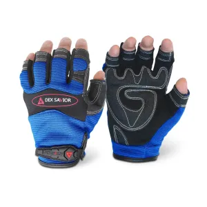 Single Pair - Dex Savior Blue Mechanic Fingerless Glove