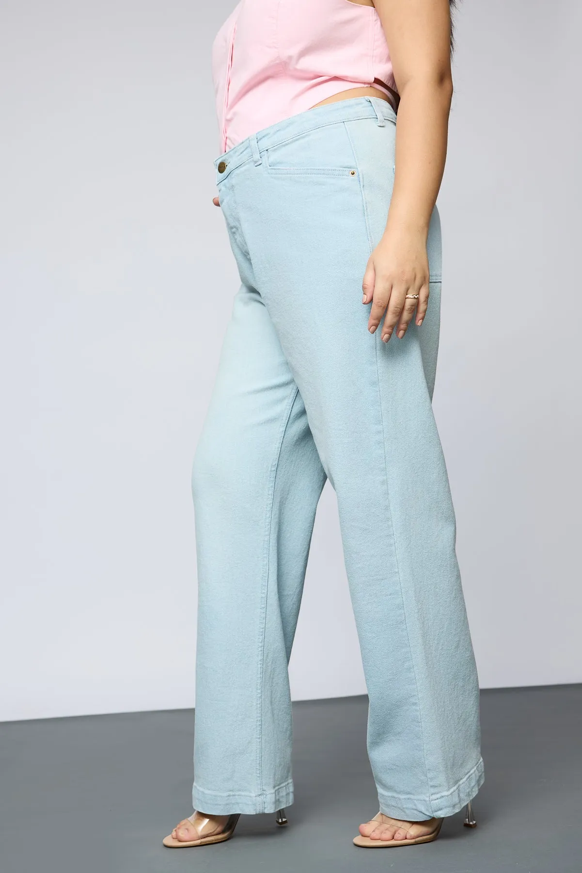 Soft Blue Curve Straight Fit Jeans