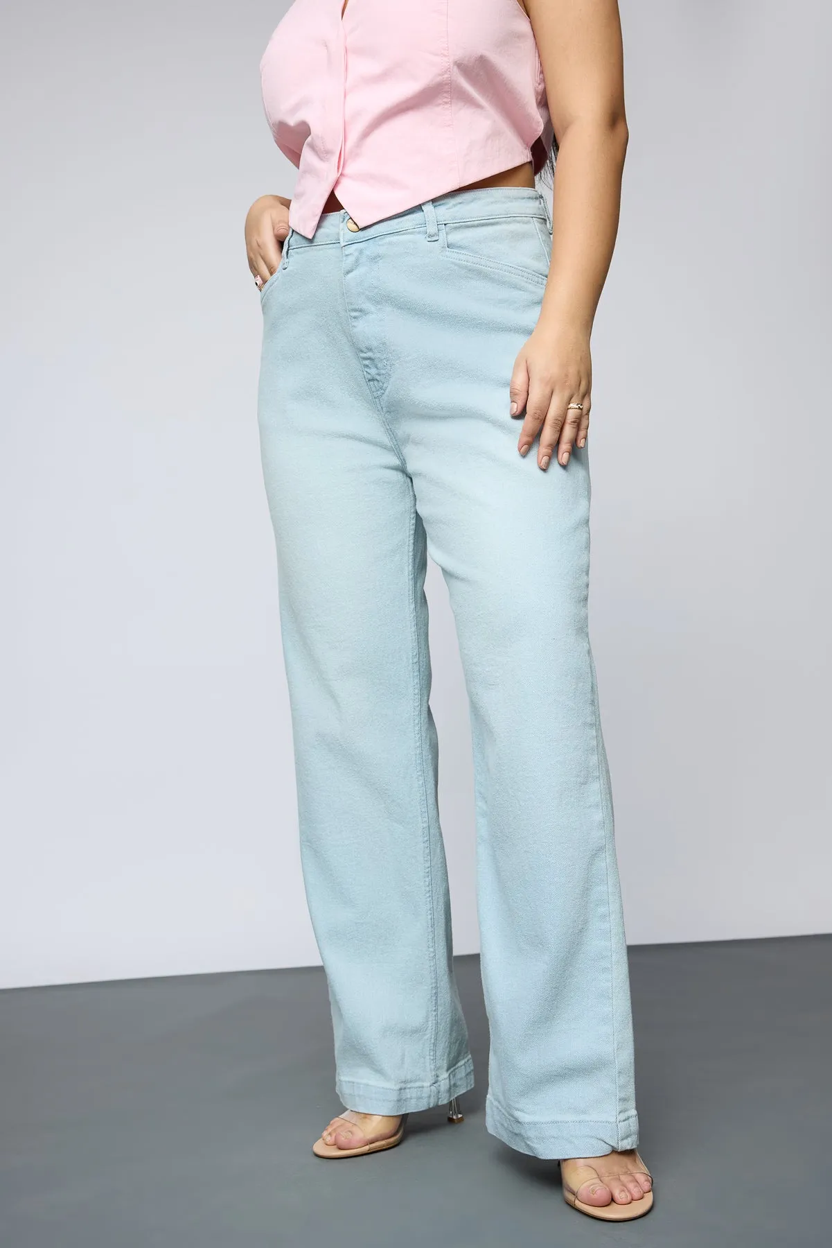 Soft Blue Curve Straight Fit Jeans