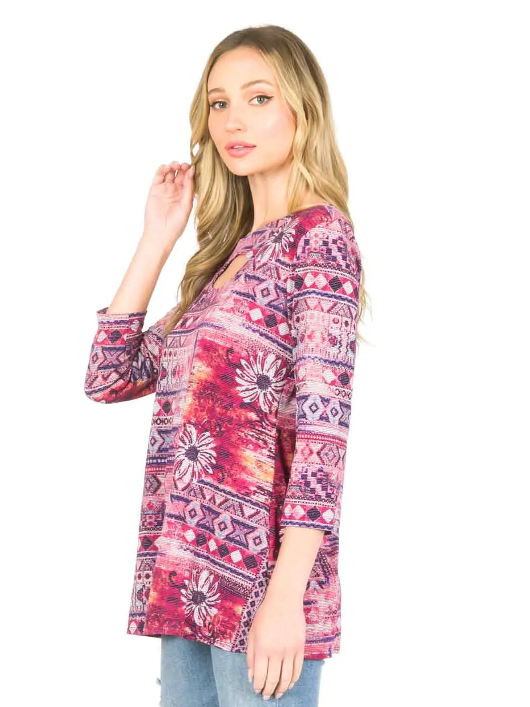 Tianello "REZA" Print Knit Jersey "Bon Bon" Tunic