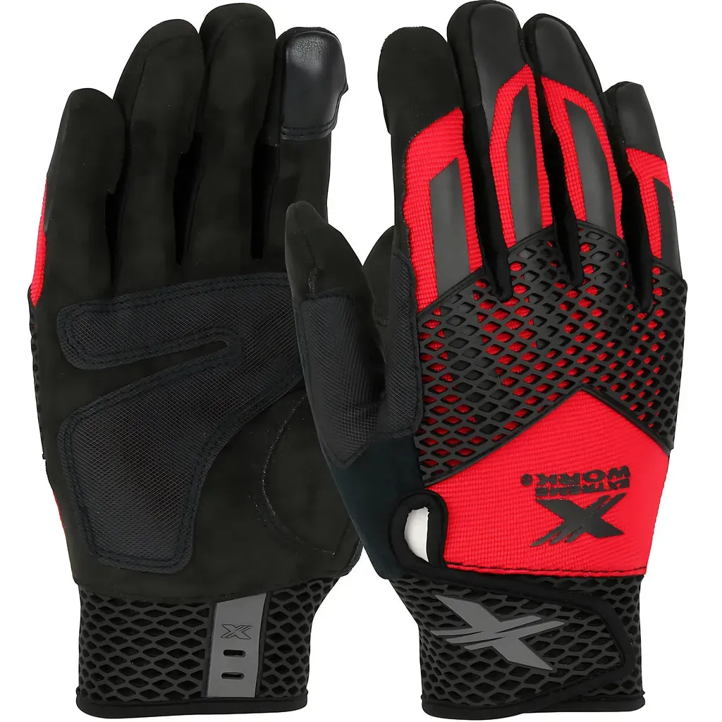 West Chester 89303/2XL ToughX Suede Palm with Red Fabric Back and Touchscreen Index Finger - TPR Knuckle Guard