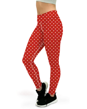 White Mini Hearts Red Yoga Pants