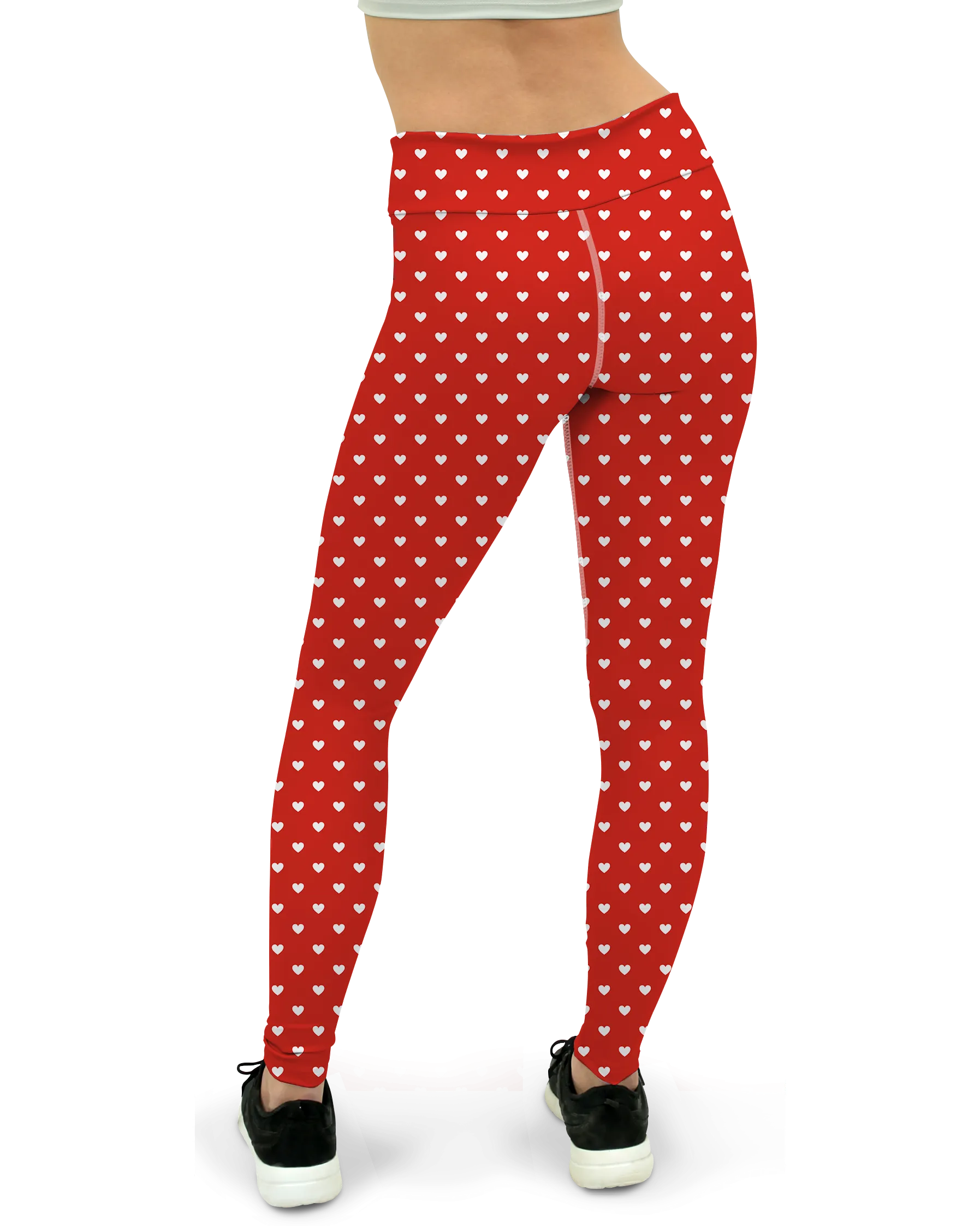 White Mini Hearts Red Yoga Pants