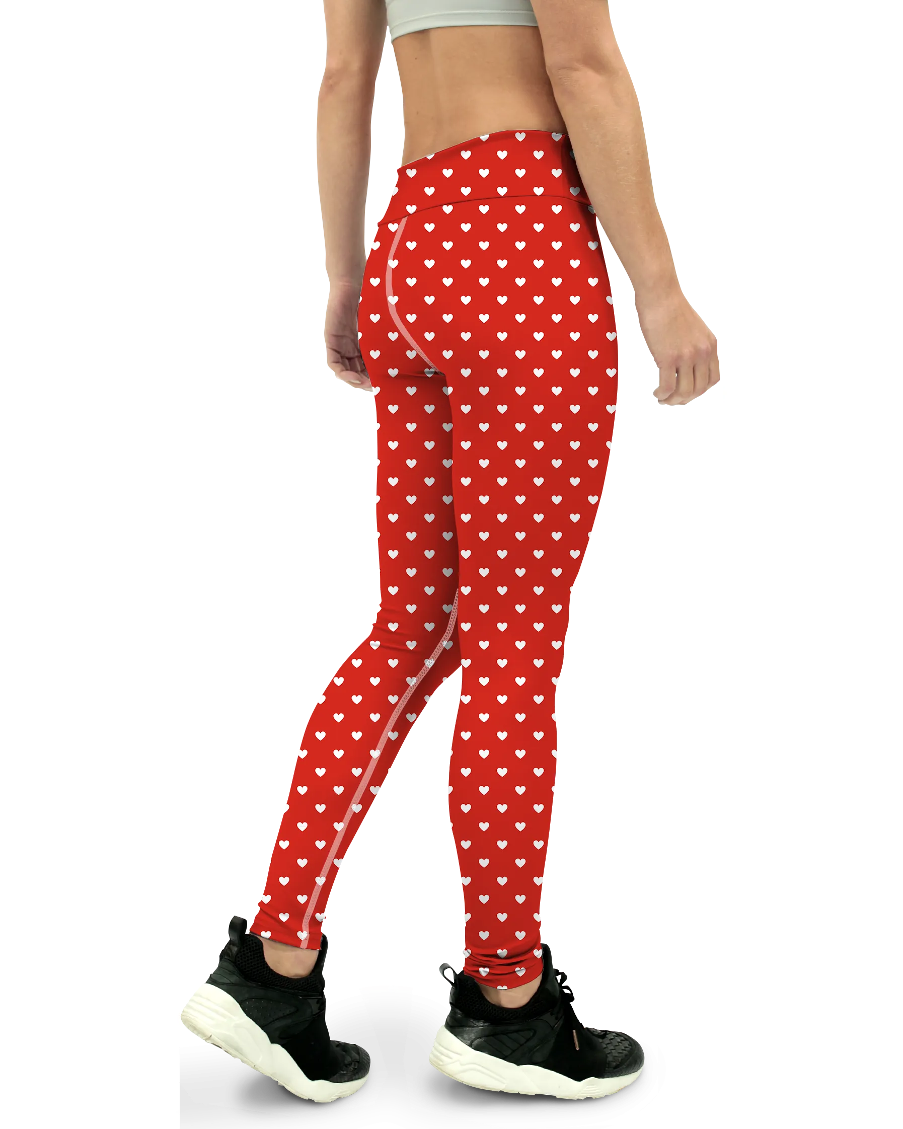 White Mini Hearts Red Yoga Pants