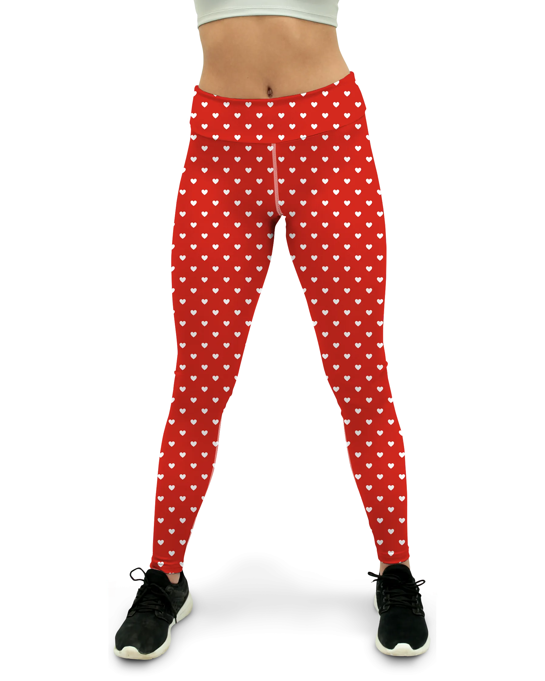 White Mini Hearts Red Yoga Pants