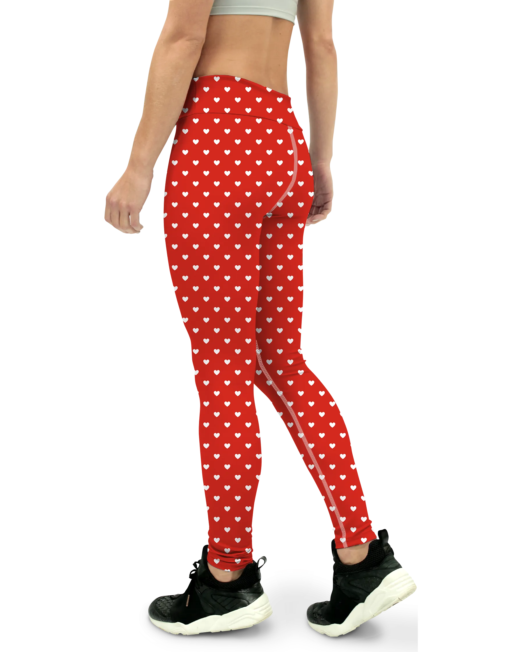 White Mini Hearts Red Yoga Pants