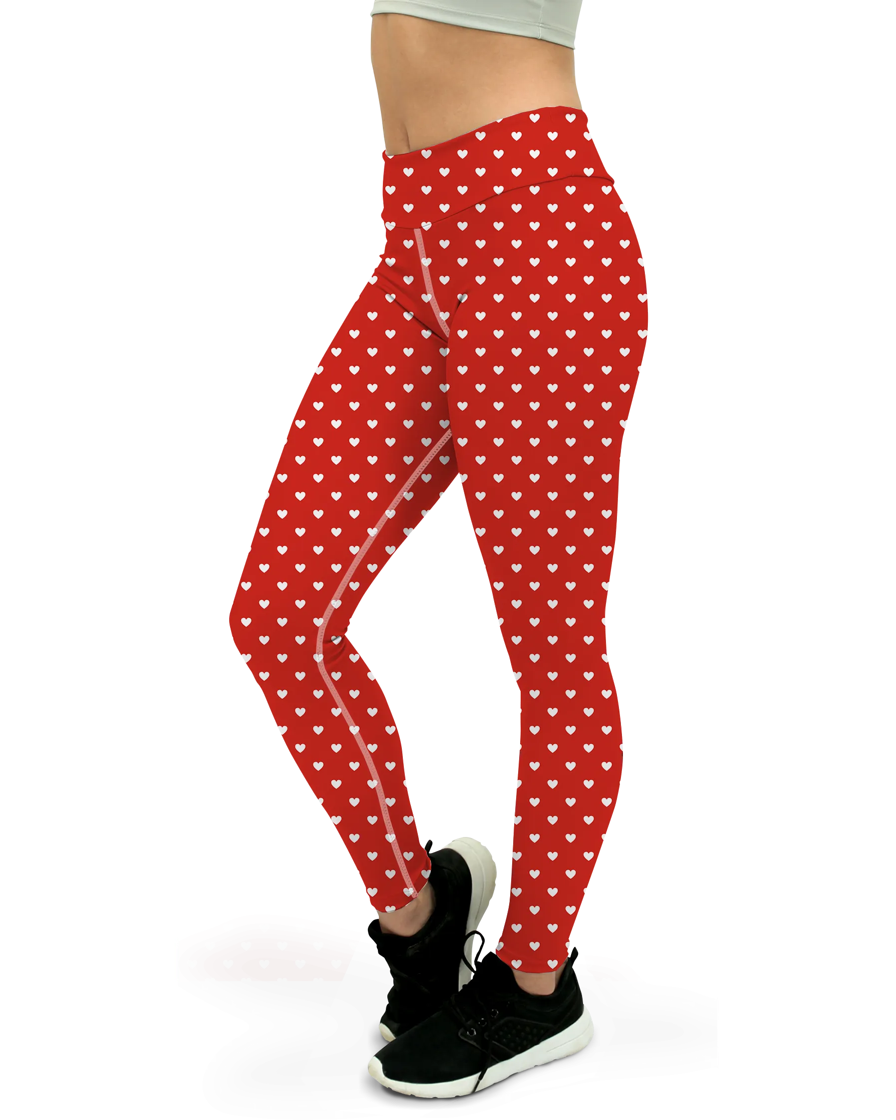 White Mini Hearts Red Yoga Pants